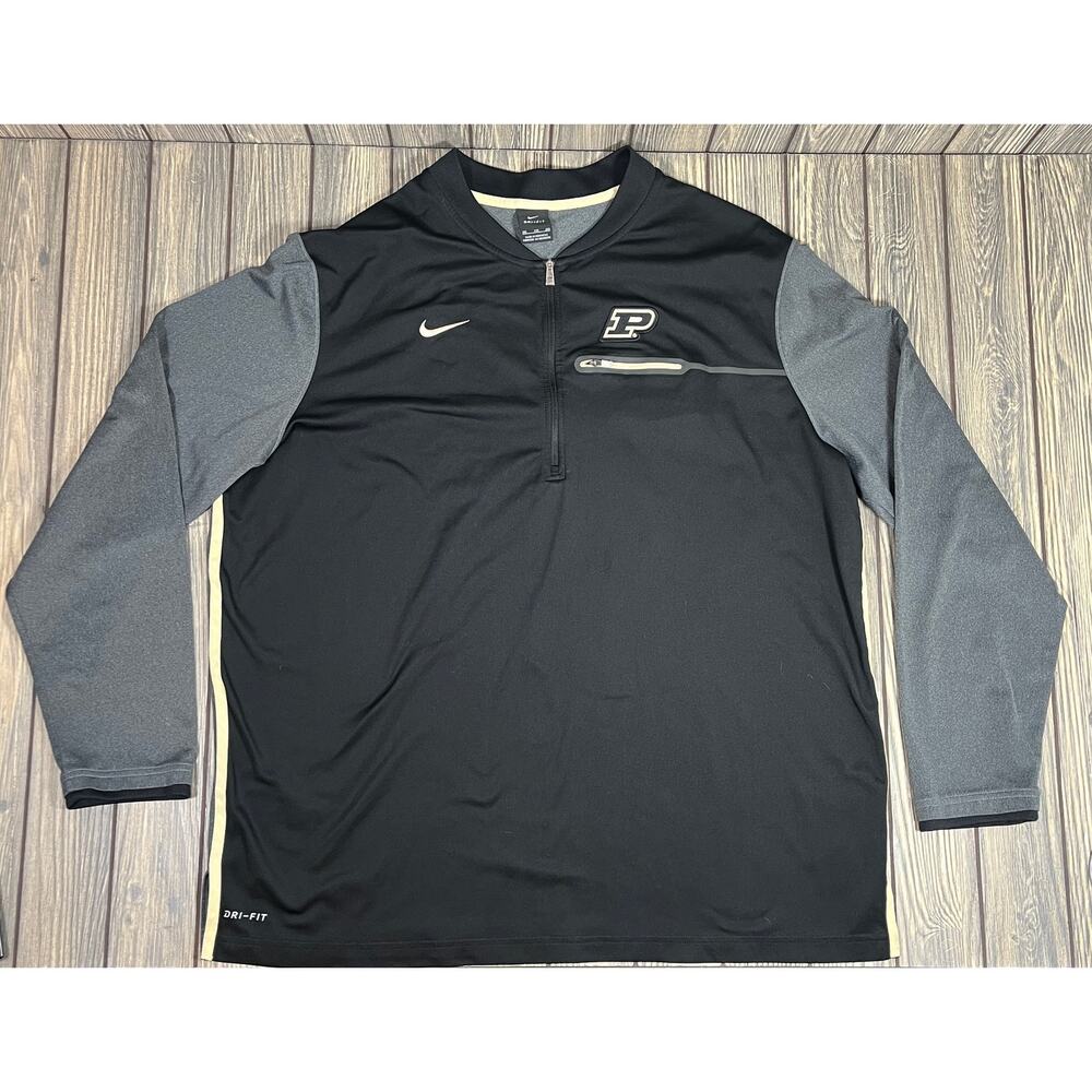 Purdue Boilermakers Nike Dri Fit Men 1/4 Zip‎ Pullover Sz XXL Black Gray Pocket